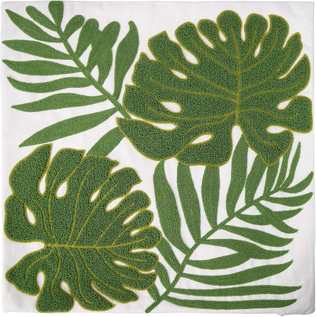 Tropical Leaf Embroidered Pillow Covers