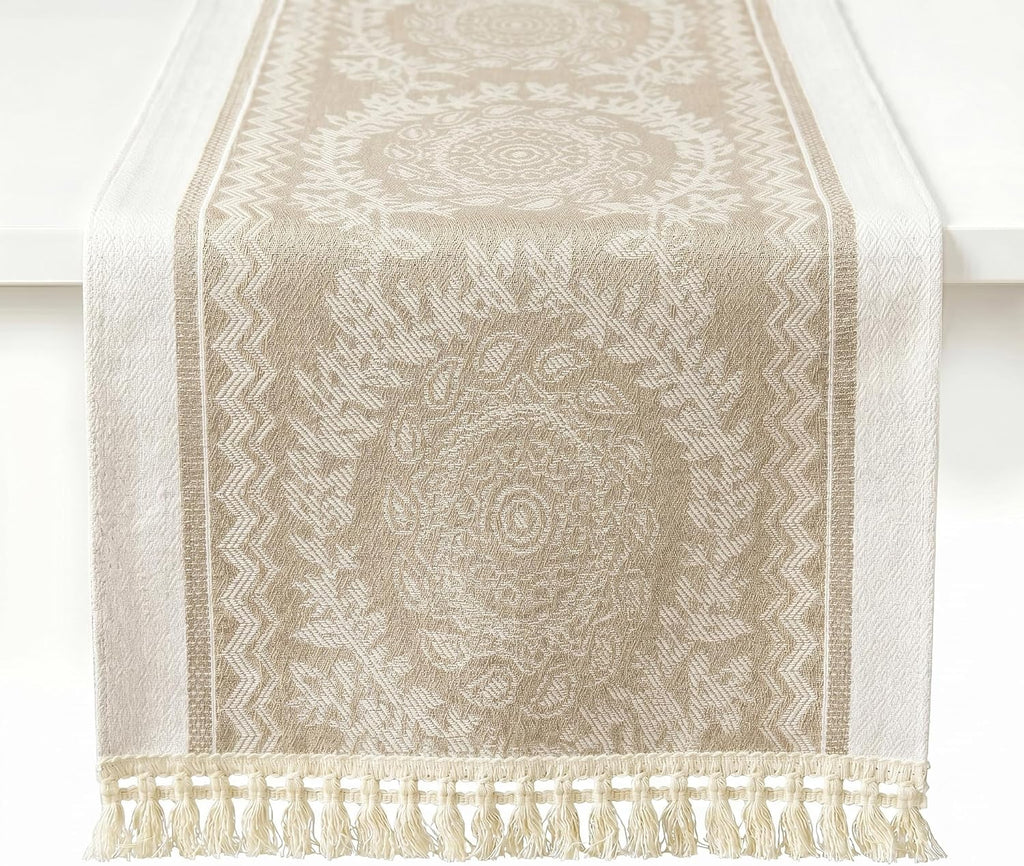 Jacquard Woven Tasseled Table Runner