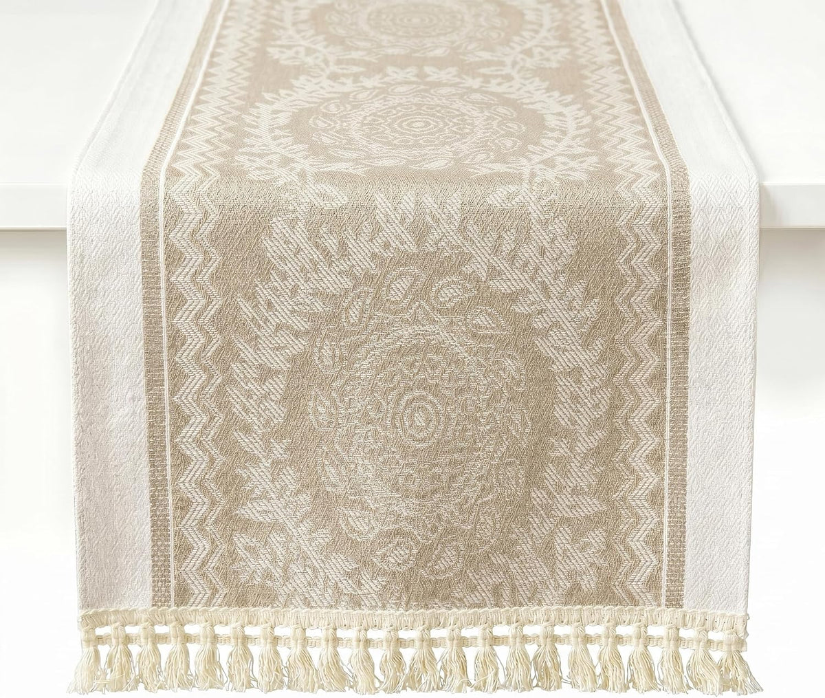 Jacquard Woven Tasseled Table Runner