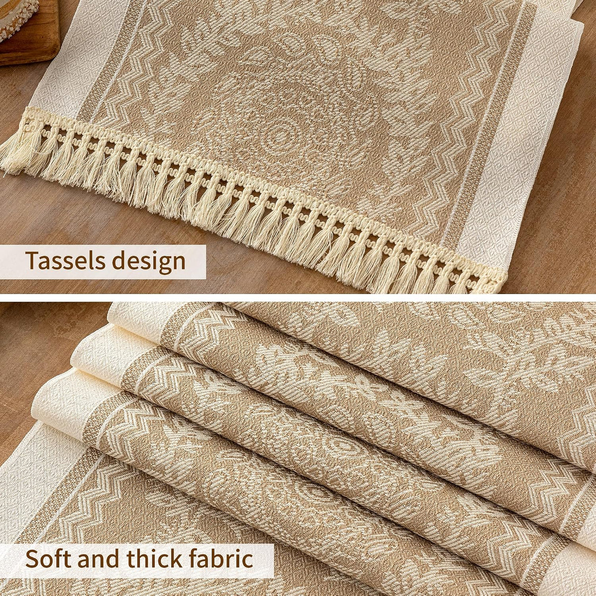 Coffee Mandala Linen Tasseled Table Runner