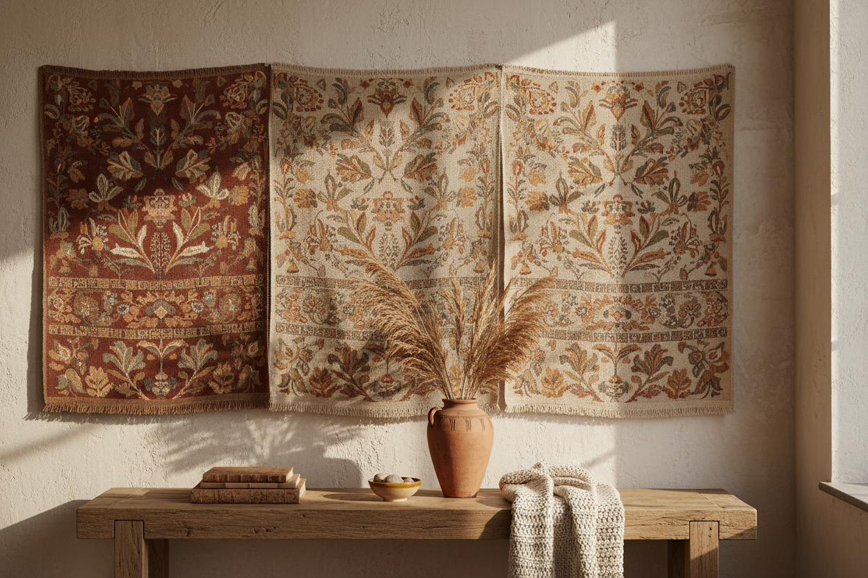 Vintage-motif fabric wall hangings